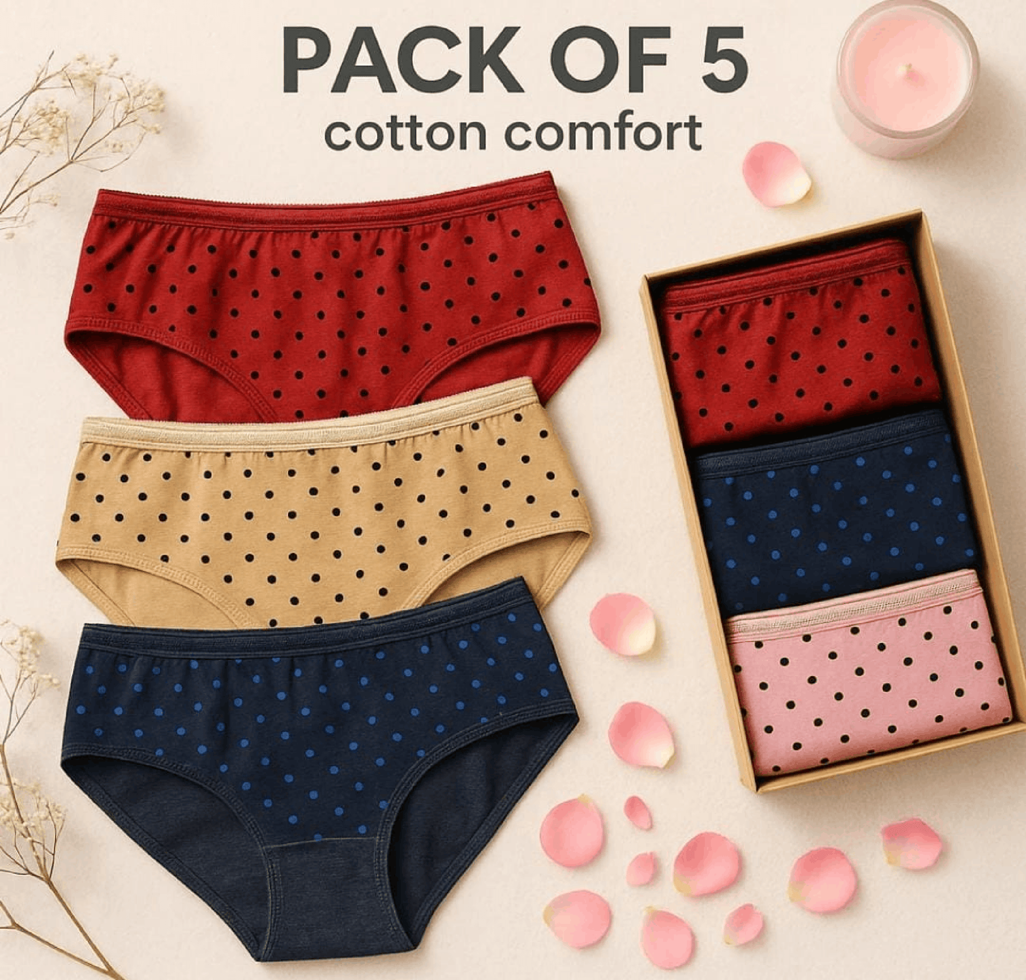 Blesi Budget Pack Of 3,5 Comfortable Polka Dotted Cotton Brief Women Seamless Underwear Panties - Blesiundergarments