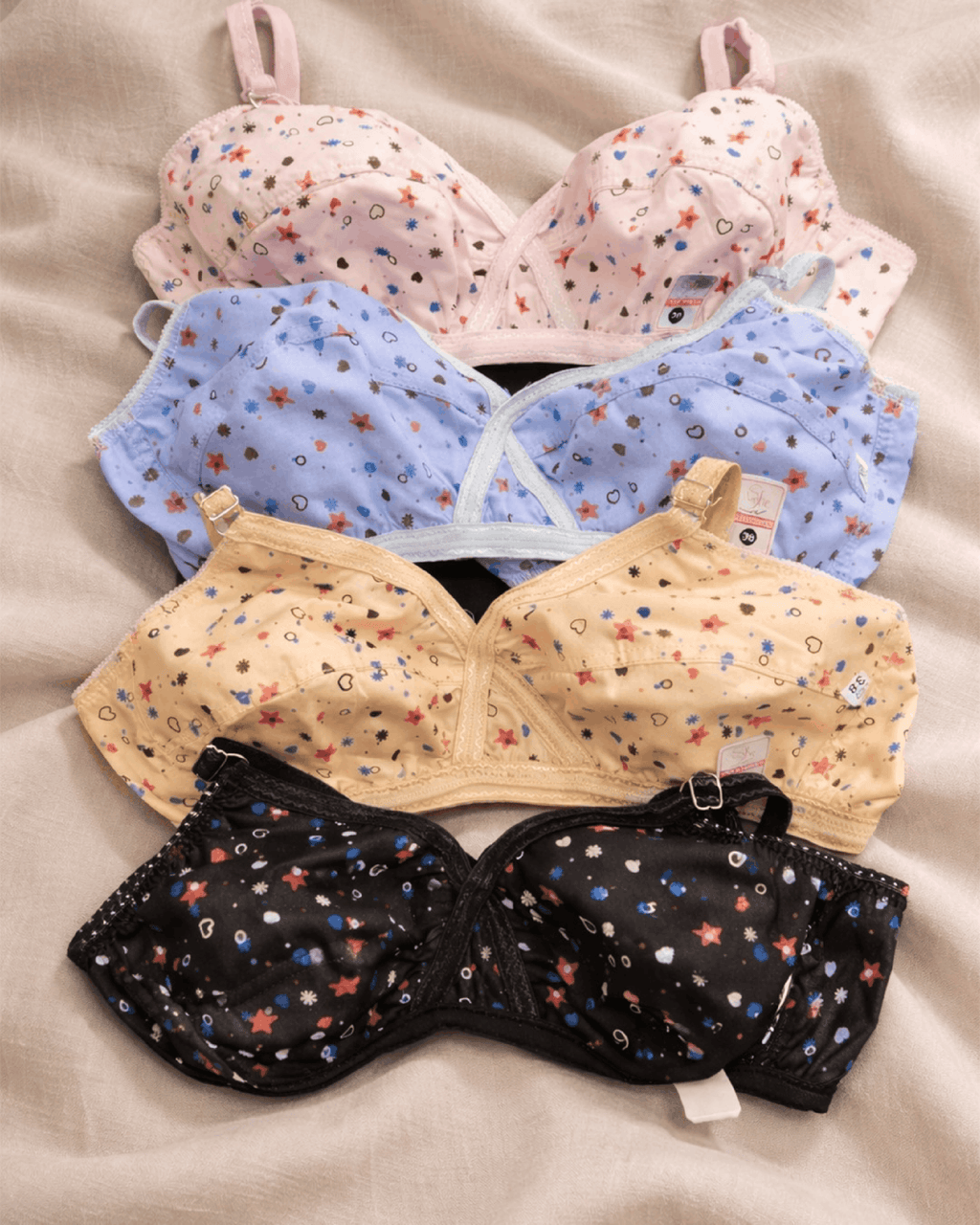 Pack Of 4 Soft Cotton Hosiery Fabric Imported Style Printed Bra - Blesiundergarments