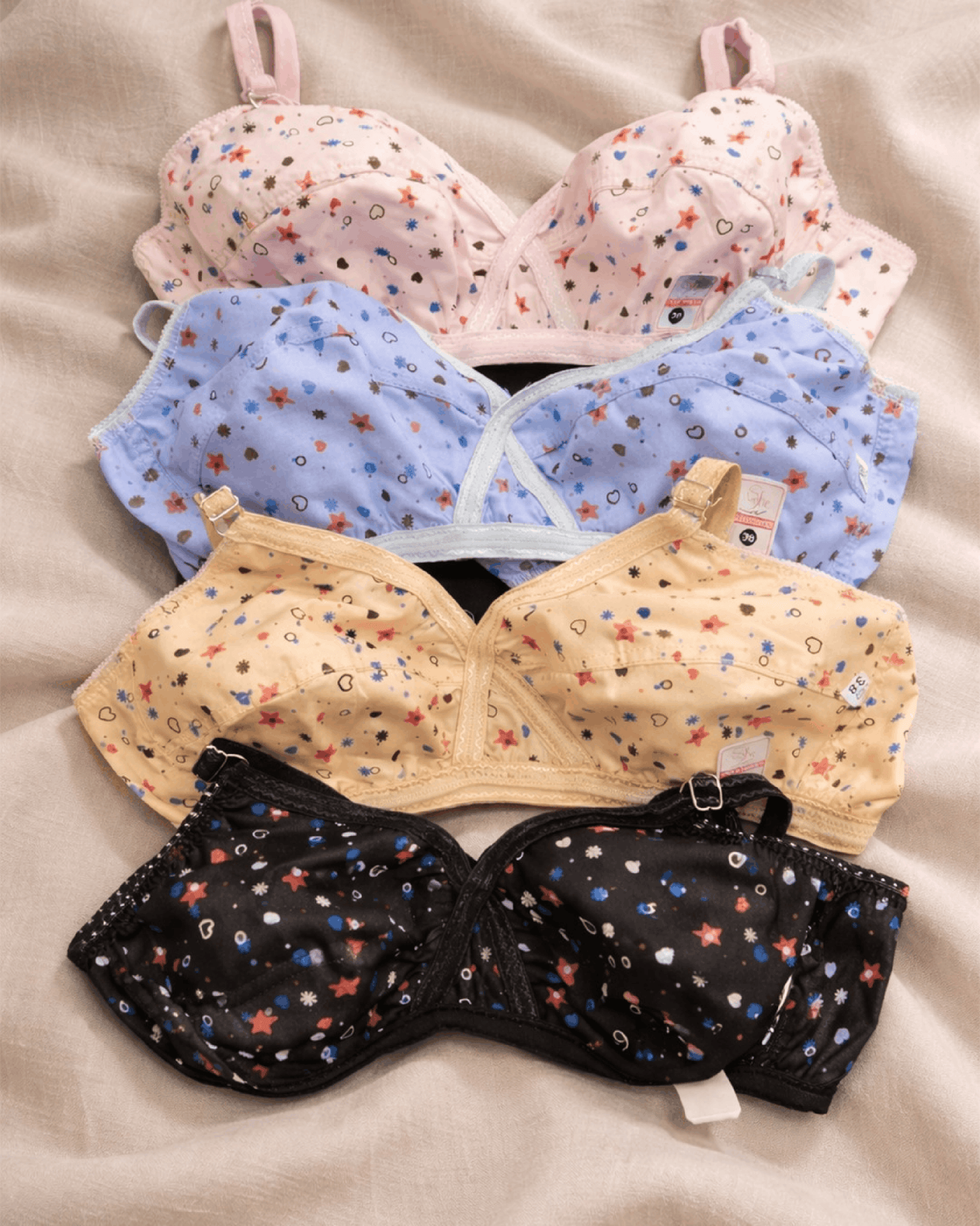 Pack Of 4 Soft Cotton Hosiery Fabric Imported Style Printed Bra - Blesiundergarments