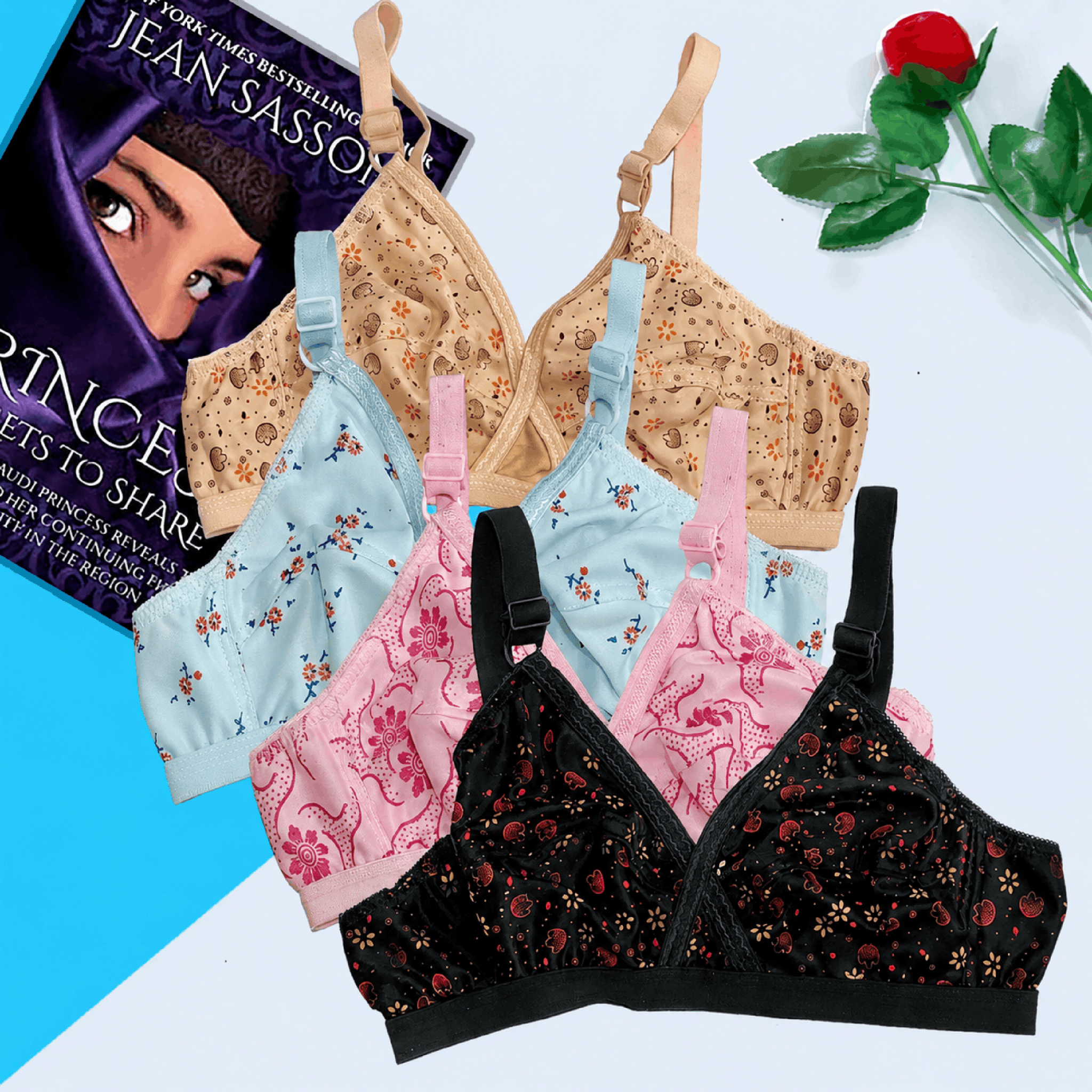 Pack Of 4 Soft Cotton Hosiery Fabric Imported Style Printed Bra - Blesiundergarments