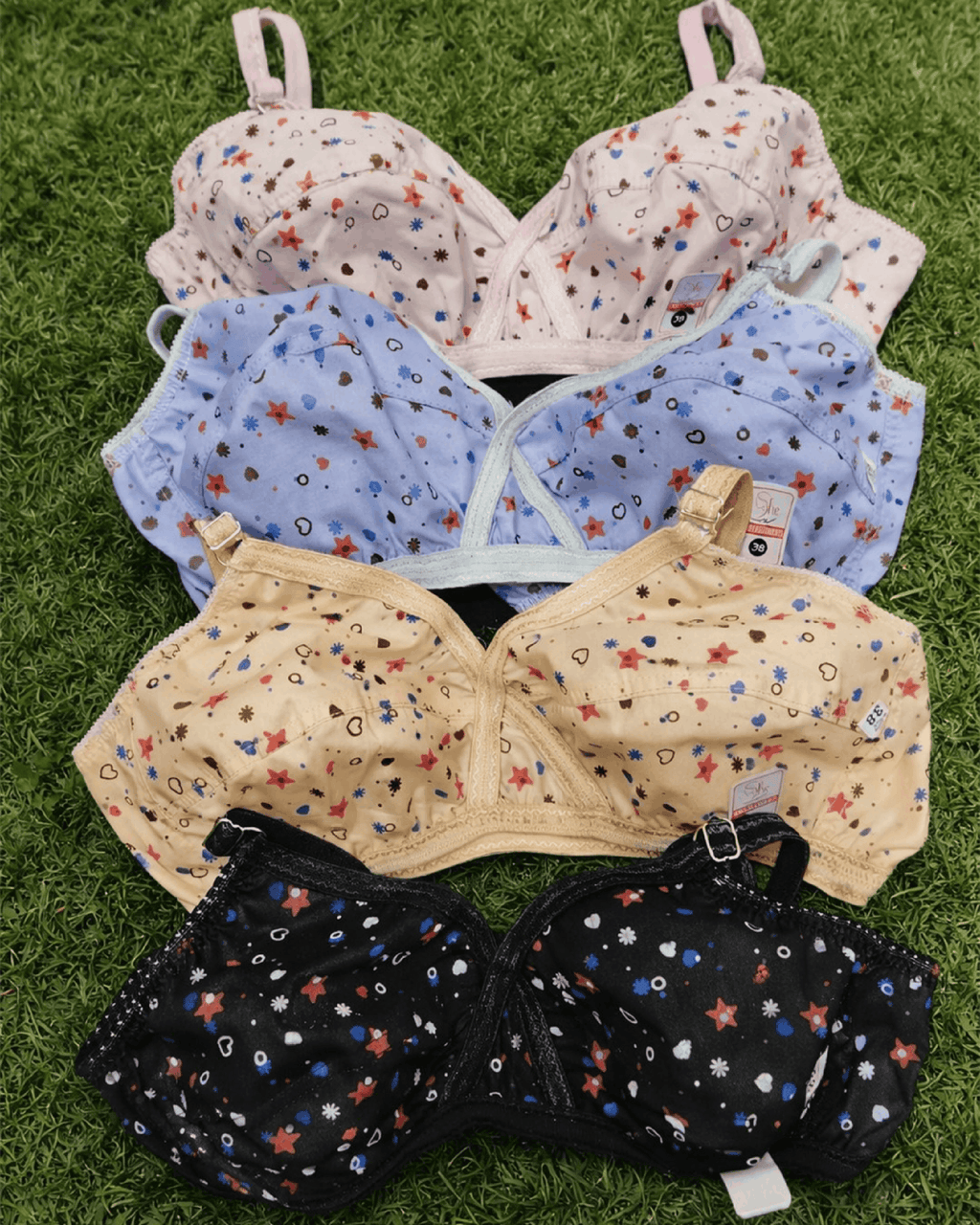 Pack Of 4 Soft Cotton Hosiery Fabric Imported Style Printed Bra - Blesiundergarments
