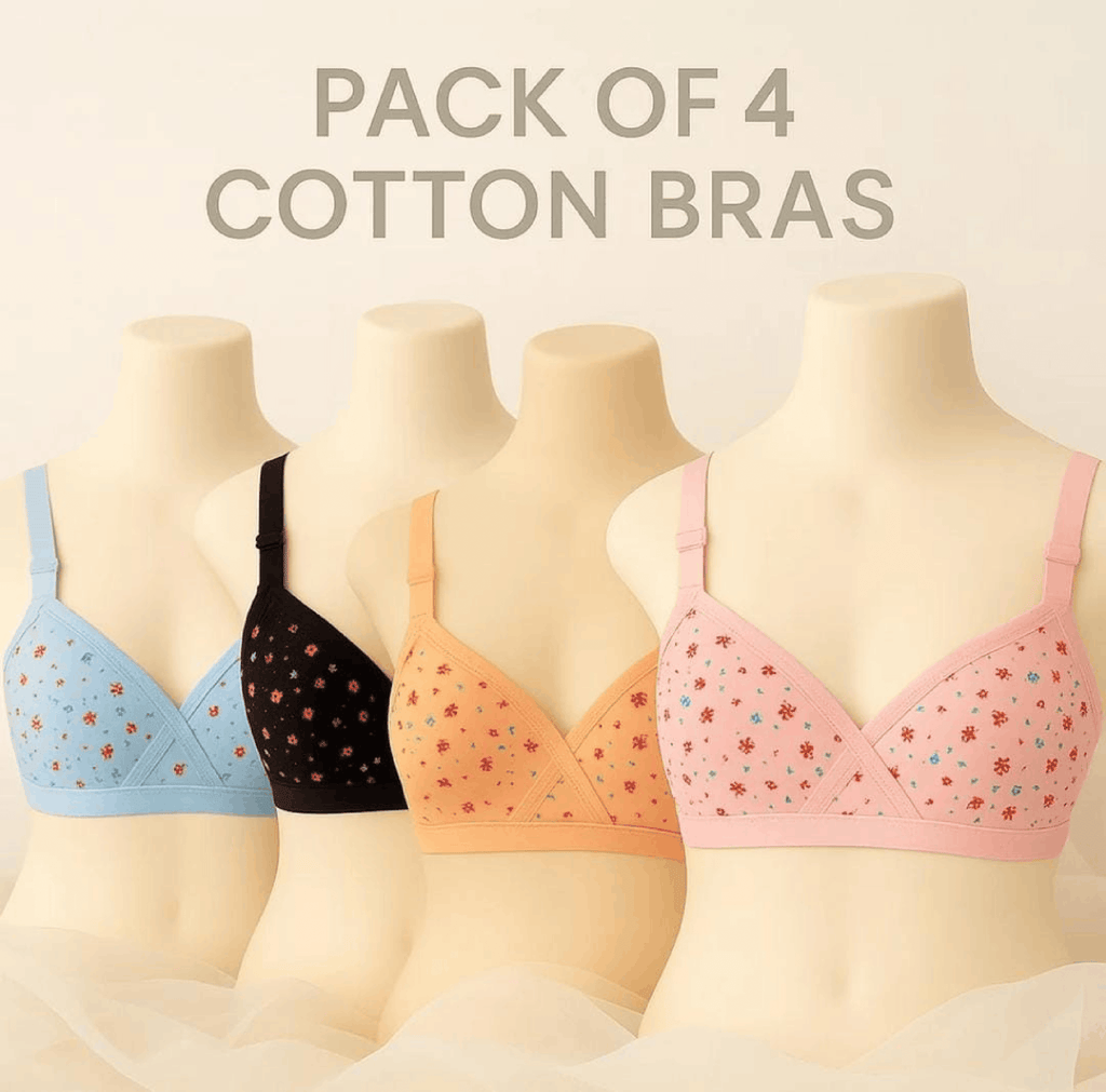 Pack Of 4 Soft Cotton Hosiery Fabric Imported Style Printed Bra - Blesiundergarments
