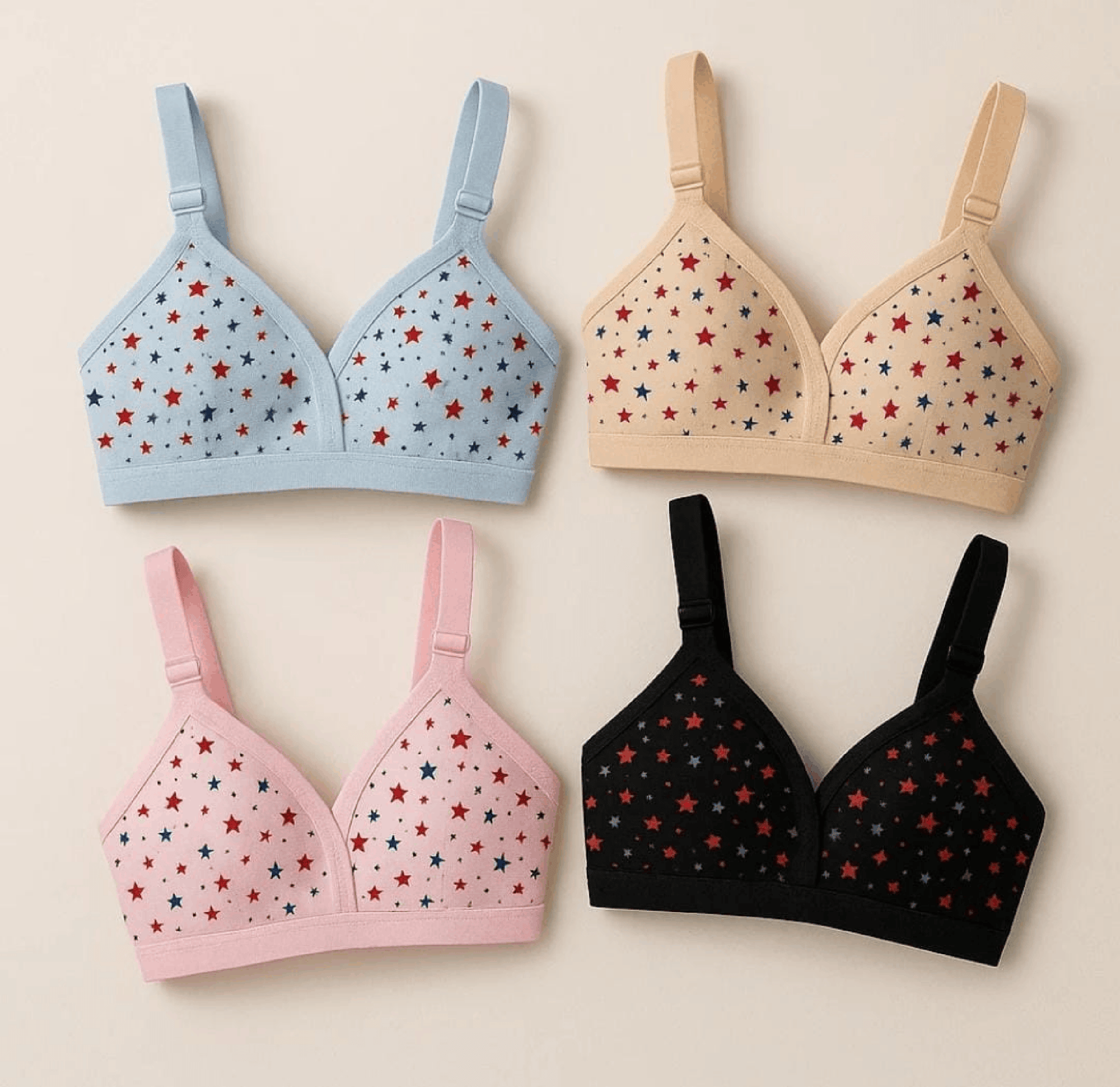 Pack Of 4 Soft Cotton Hosiery Fabric Imported Style Printed Bra - Blesiundergarments